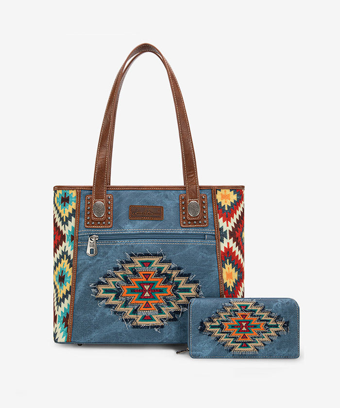 Montana West Aztec Denim Concealed Carry Tote Set - Montana West World