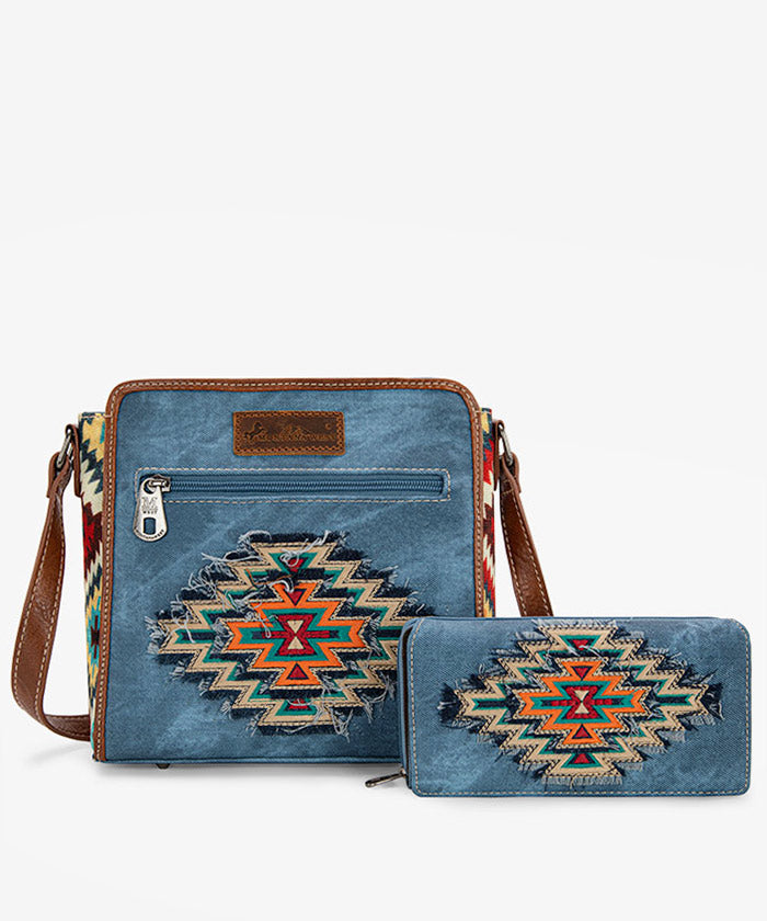 Montana West Aztec Denim Crossbody Bag Set - Montana West World