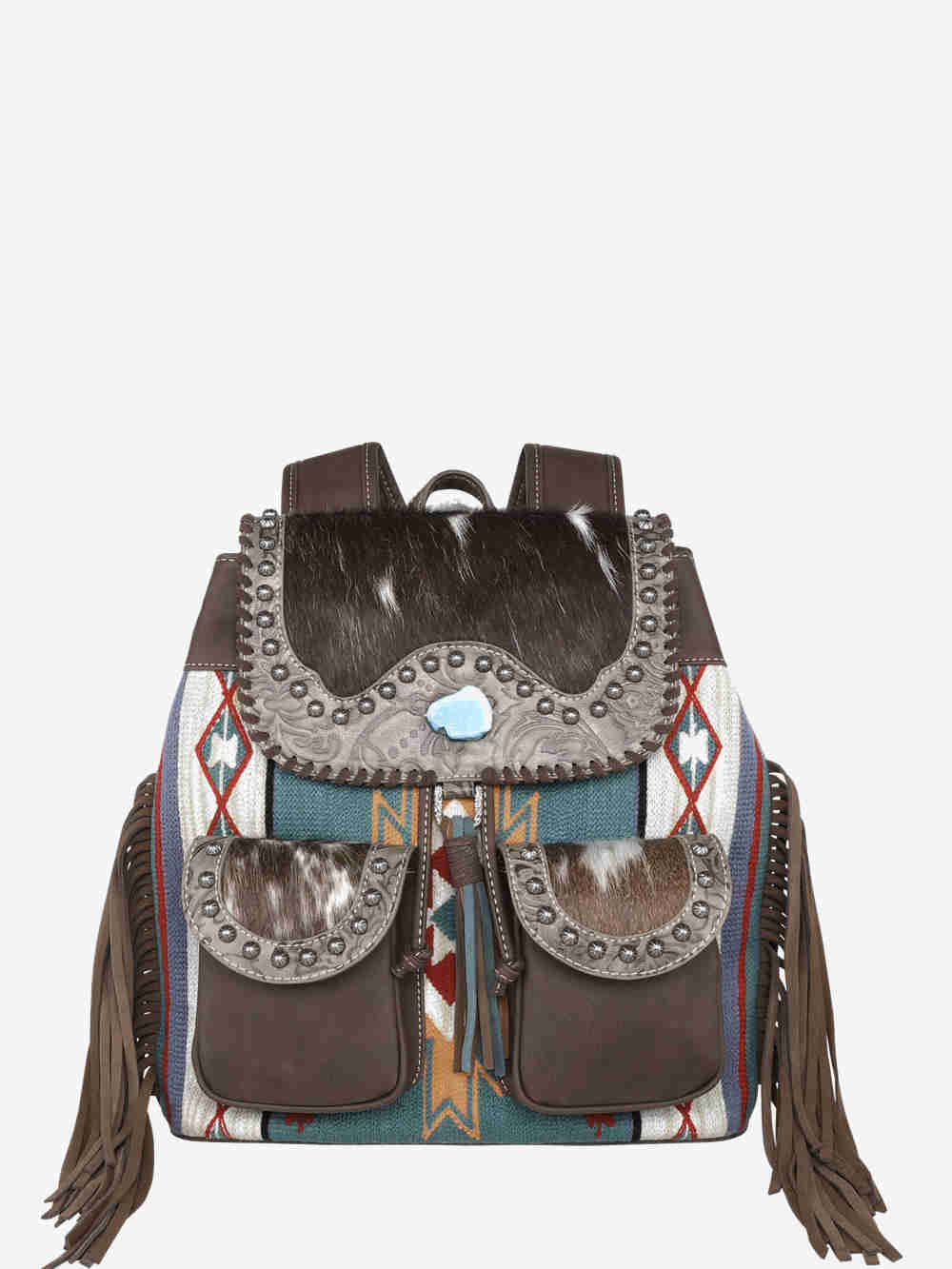 Montana West Aztec Fringe Cowhide Backpack Set - Montana West World
