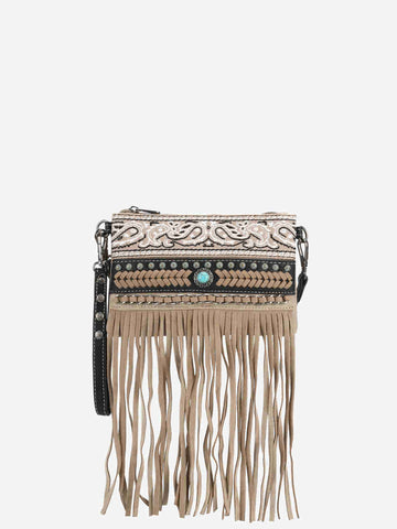 Montana West Embroidered Fringe Crossbody Wristlet - Montana West World