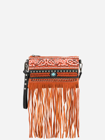 Montana West Embroidered Fringe Crossbody Wristlet - Montana West World