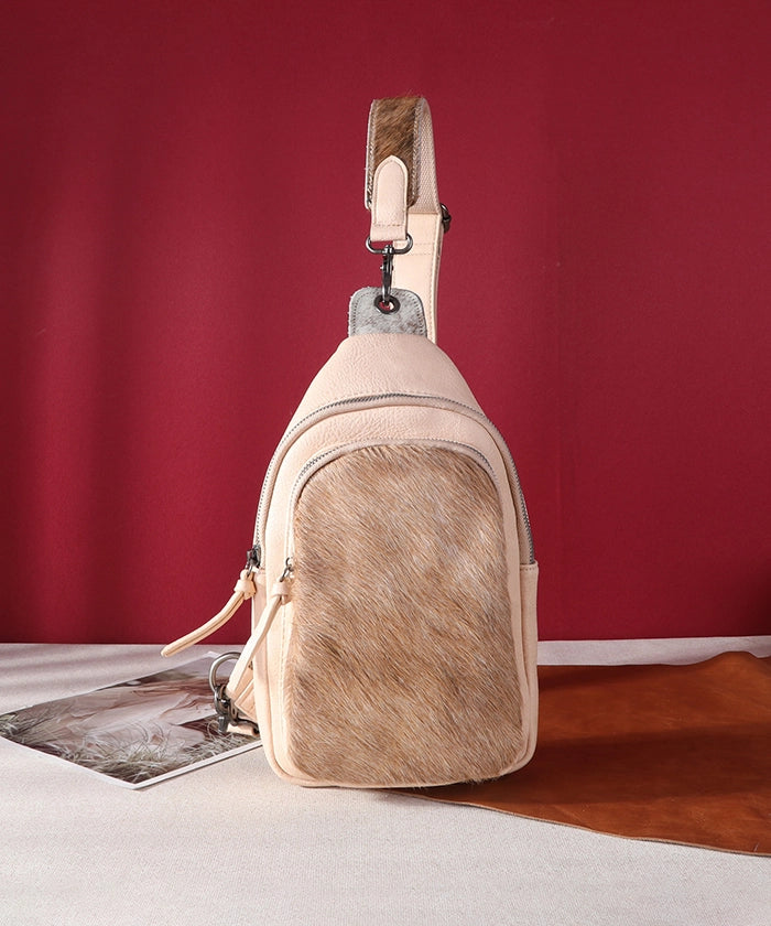 Montana West Genuine Hair On Cowhide Sling Bag Tan