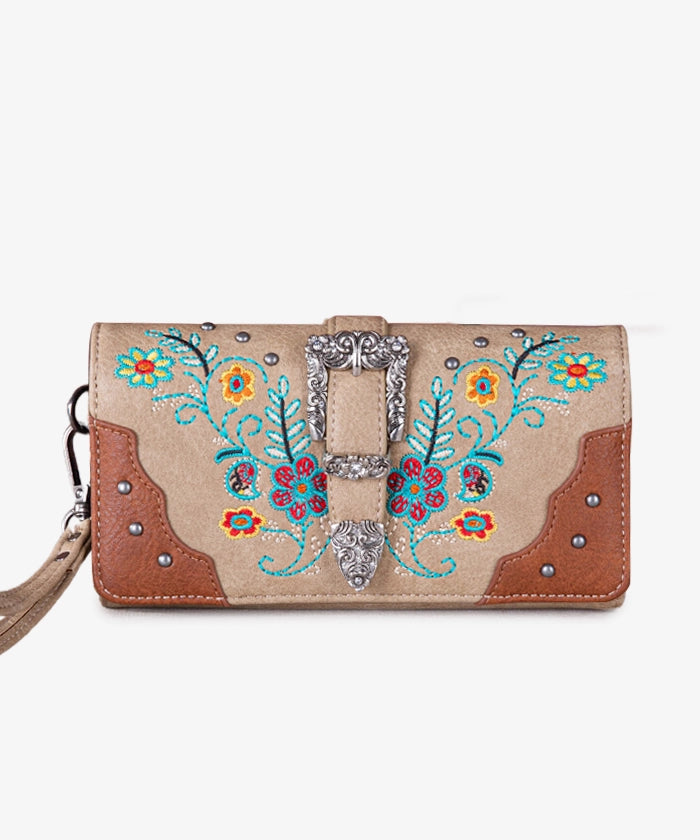 Montana West Floral Embroidered Buckle Wallet - Montana West World