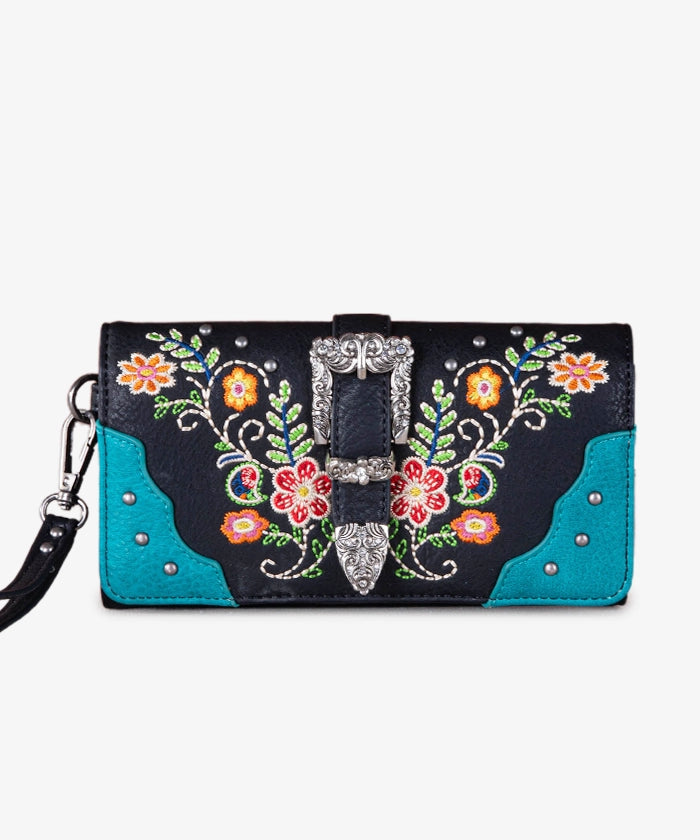 Montana West Floral Embroidered Buckle Wallet - Montana West World