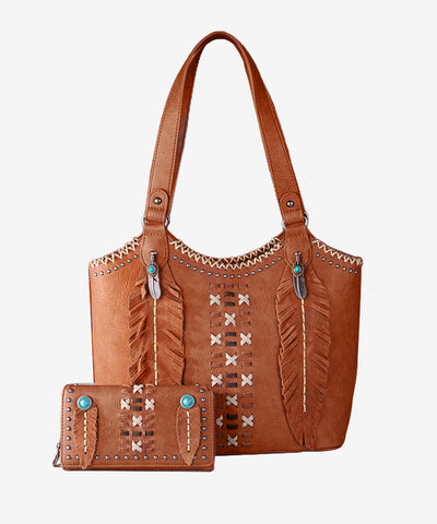 Montana West Feather Whipstitch Tote Bag Set - Montana West World