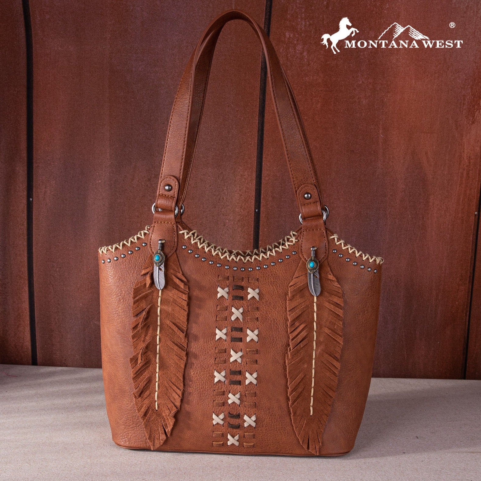 Montana West Feather Whipstitch Tote Bag - Montana West World