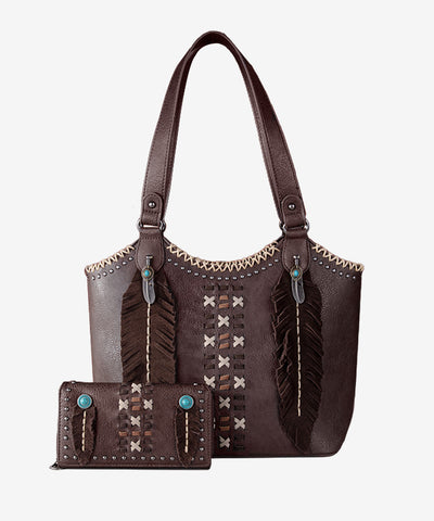 Montana West Feather Whipstitch Tote Bag Set - Montana West World