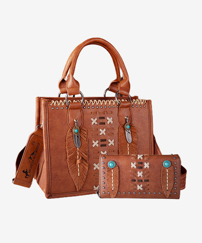 Montana West Whipstitch Feather Tote Bag Set - Montana West World