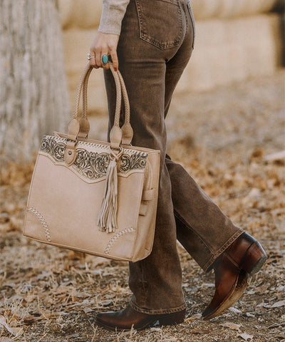 Montana West Tooled Fringe Tote Bag