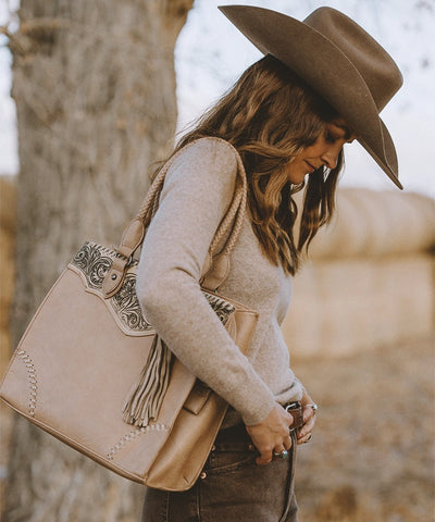 Montana West Tooled Fringe Tote Bag