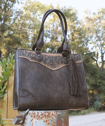 Montana West Tooled Fringe Tote Bag