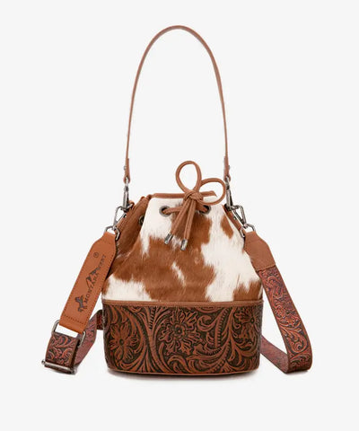 Montana West Cowhide Tooled Bucket Bag - Montana West World