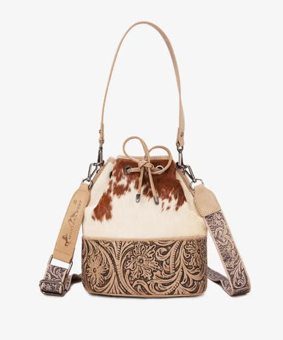 Montana West Cowhide Tooled Bucket Bag - Montana West World