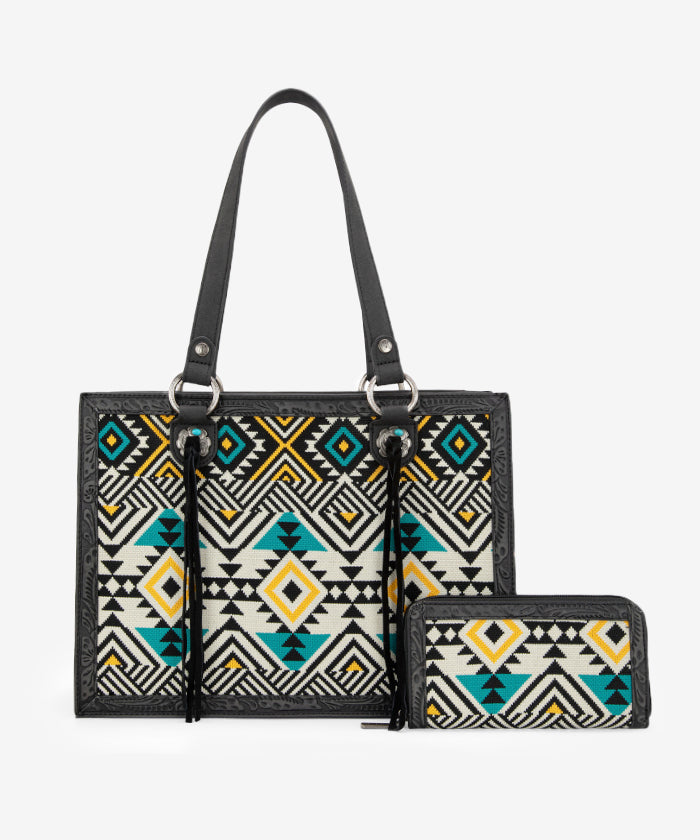 Montana_West_Southwestern_Tooled_Tote_Bag _Set_Black