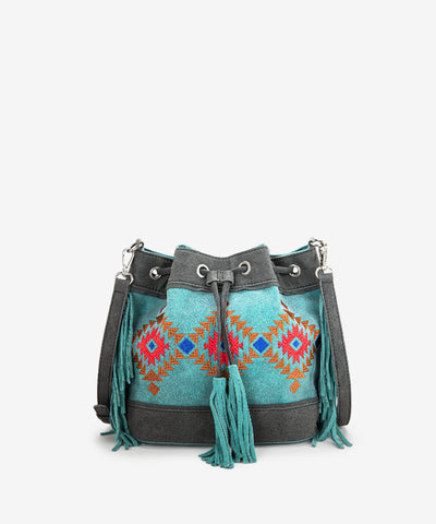 Montana West Aztec Fringe Bucket Bag Set