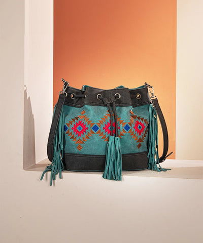 Montana West Aztec Fringe Bucket Bag Set