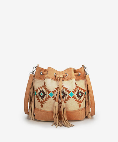 Montana West Aztec Fringe Bucket Bag Set