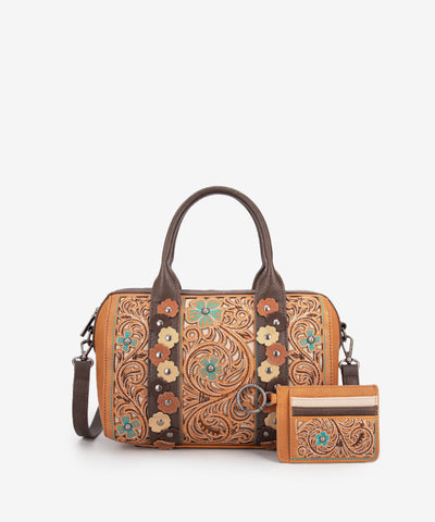 Montana West Embroidered Floral Cut-out Boston Bag Set