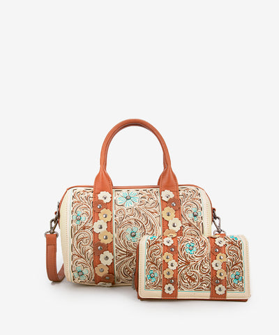 Montana West Embroidered Floral Cut-out Boston Bag Set