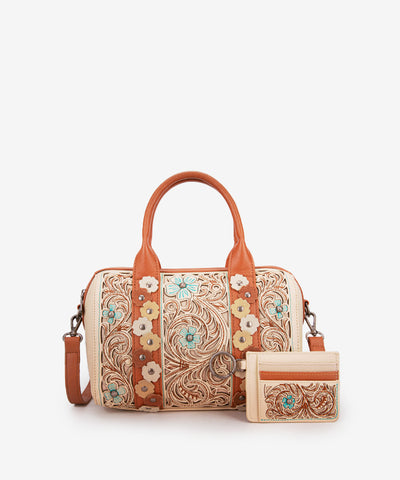 Montana West Embroidered Floral Cut-out Boston Bag Set