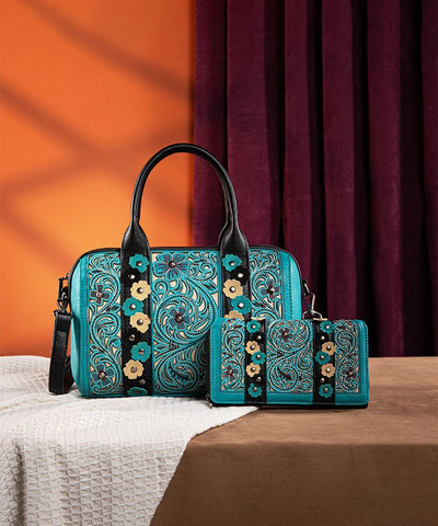 Montana West Embroidered Floral Cut-out Boston Bag Set