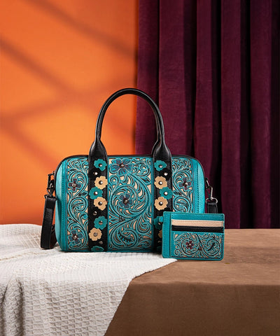 Montana West Embroidered Floral Cut-out Boston Bag Set