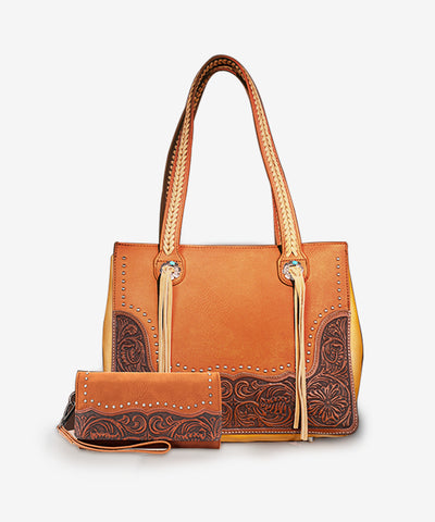 Montana West Tooled Concealed Carry Tote Set