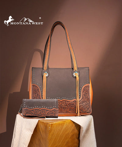 Montana West Tooled Concealed Carry Tote Set