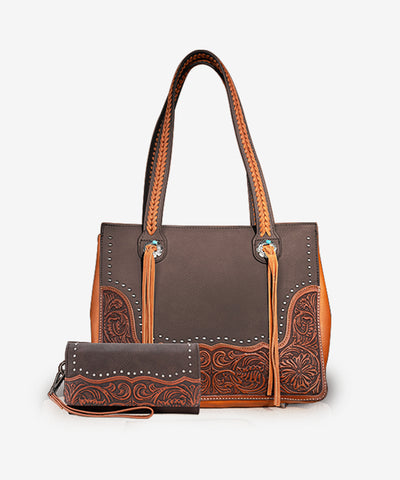 Montana West Tooled Concealed Carry Tote Set