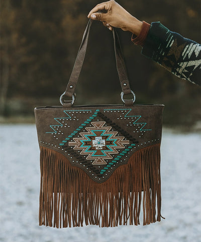 Montana West Aztec Fringe Concealed Carry Tote Bag
