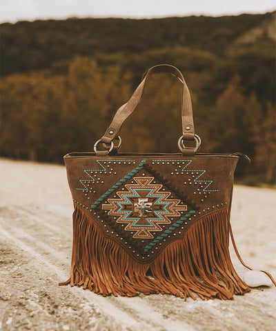 Montana West Aztec Fringe Concealed Carry Tote Bag