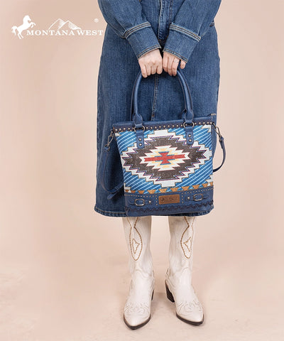 Montana West Aztec Embroidered Concealed Carry Tote Bag Set