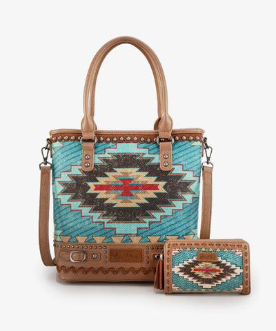 Montana West Aztec Embroidered Concealed Carry Tote Bag Set