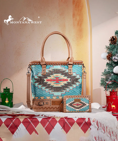 Montana West Aztec Embroidered Concealed Carry Tote Bag Set