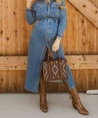 Montana West Aztec Embroidered Distressed Leather Tote Bag