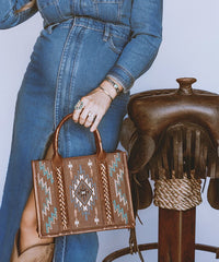 Montana West Aztec Embroidered Distressed Leather Tote Bag