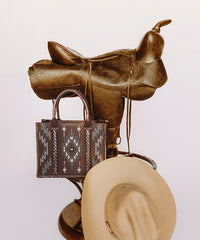 Montana West Aztec Embroidered Distressed Leather Tote Bag