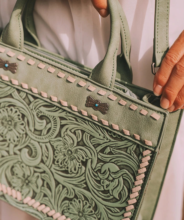 Montana West Floral Tooled Tote Bag Set