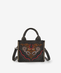 Montana West embroidered crossbody bag in Black — synthetic leather with Western horseshoe and floral embroidery  
