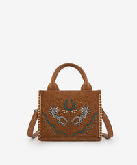 Montana West embroidered crossbody bag in Brown — synthetic leather with Western horseshoe and floral embroidery  