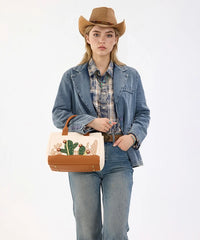 Montana West Cactus Embroidered Top Handle Tote in BG