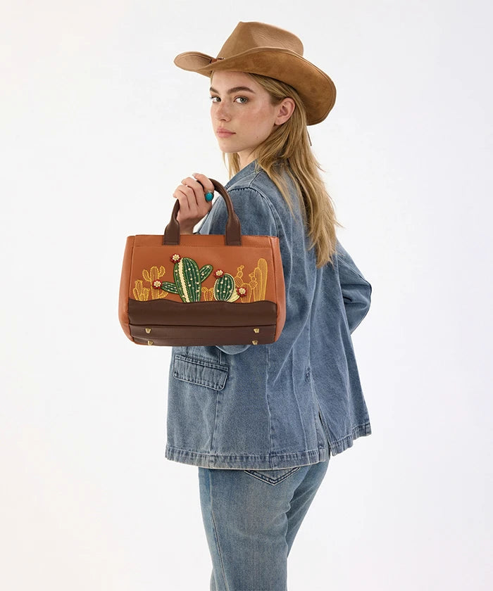 Montana West Cactus Embroidered Top Handle Tote in BR