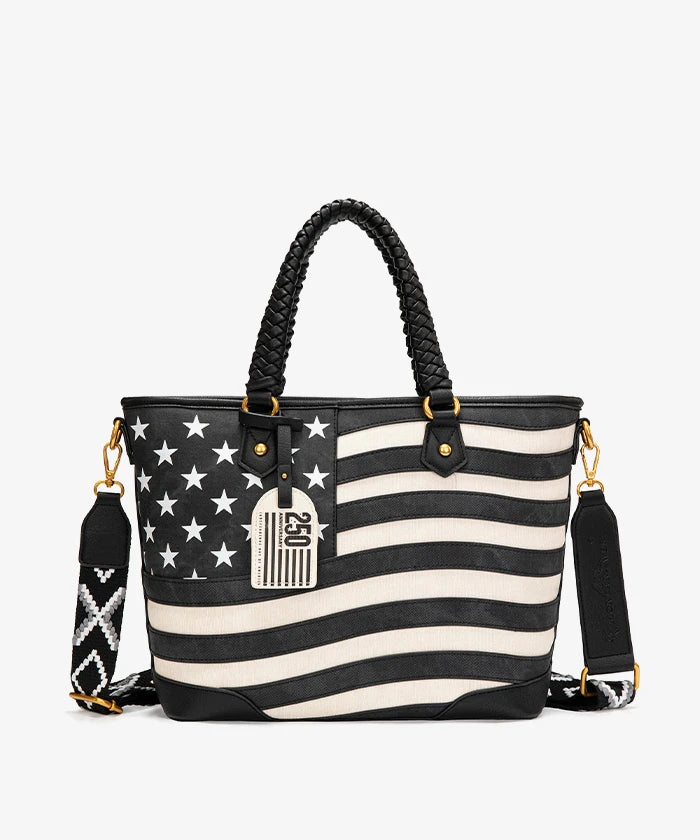 Montana West Vintage American Flag Tote Bag in black