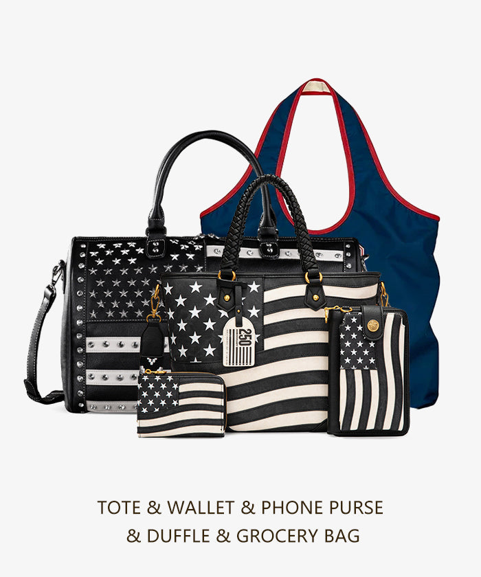 Montana West Vintage American Flag Tote Bag Set in black