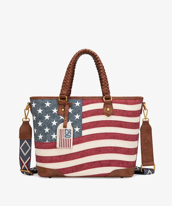 ミリタリーリメイク ★★★ AMERICAN VINTAGE トート& 腰袋付き Montana West American Flag Tote Bag | Western Patriotic Handbag