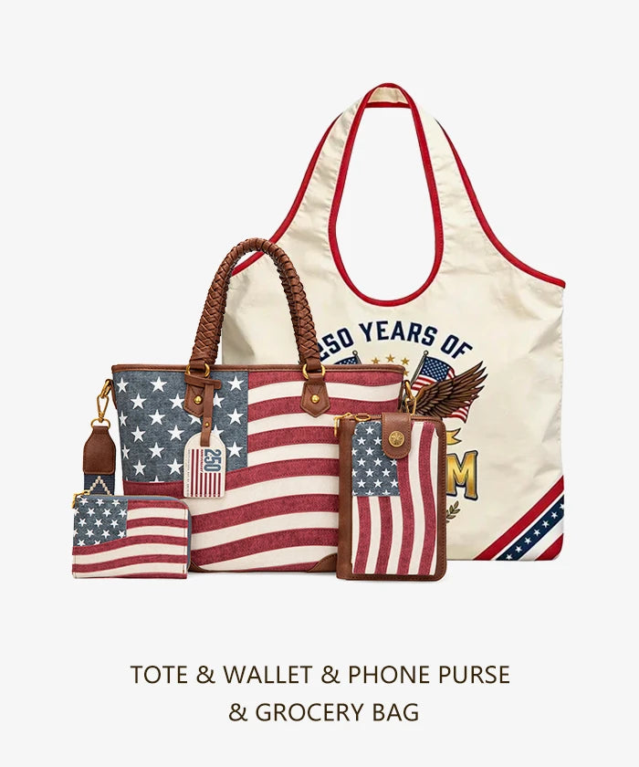 Montana West Vintage American Flag Tote Bag Set in JN