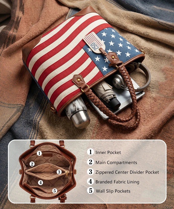 Montana West Vintage American Flag Tote Bag in Red