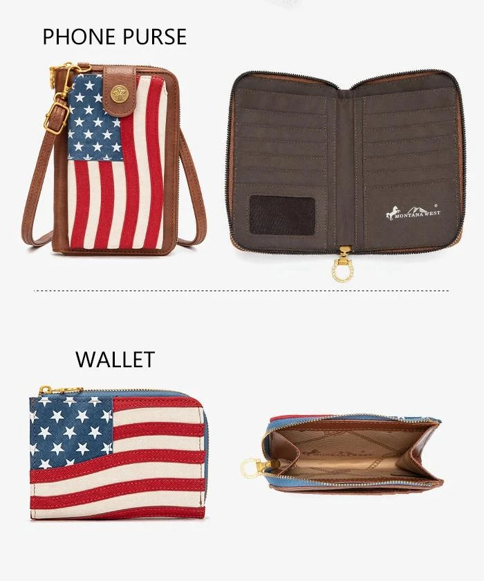 Montana West Vintage American Flag Tote Bag in Red