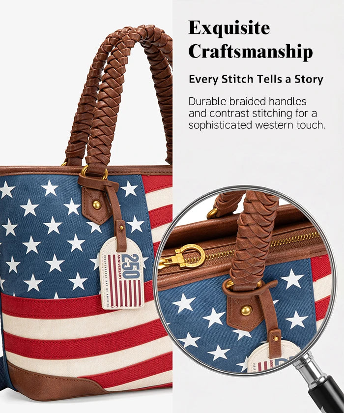Montana West Vintage American Flag Tote Bag in Red