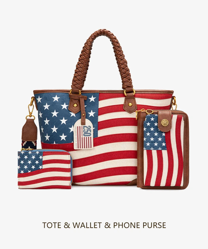 Montana West Vintage American Flag Tote Bag Set
